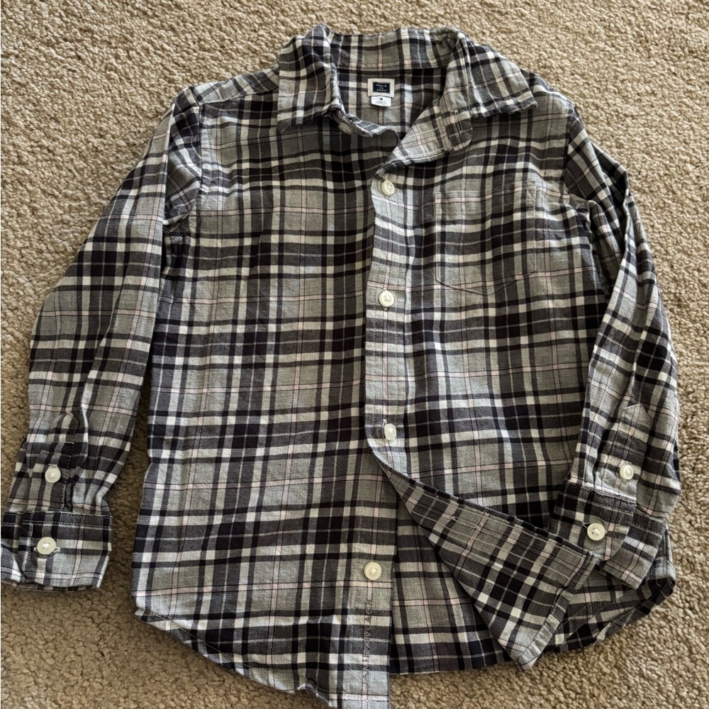 Janie and Jack Boys Black and Pink Plaid Shirt Size 3